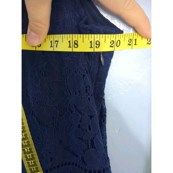 Isaac Mizrahi Live Regular Handkerchief Hem Floral Lace Midi Dress Navy XL - Picture 10 of 10